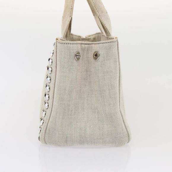 PRADA Bijoux Canapa PM Hand Bag Canvas 2way Gray Silver Auth 85622 - Picture 3 of 16